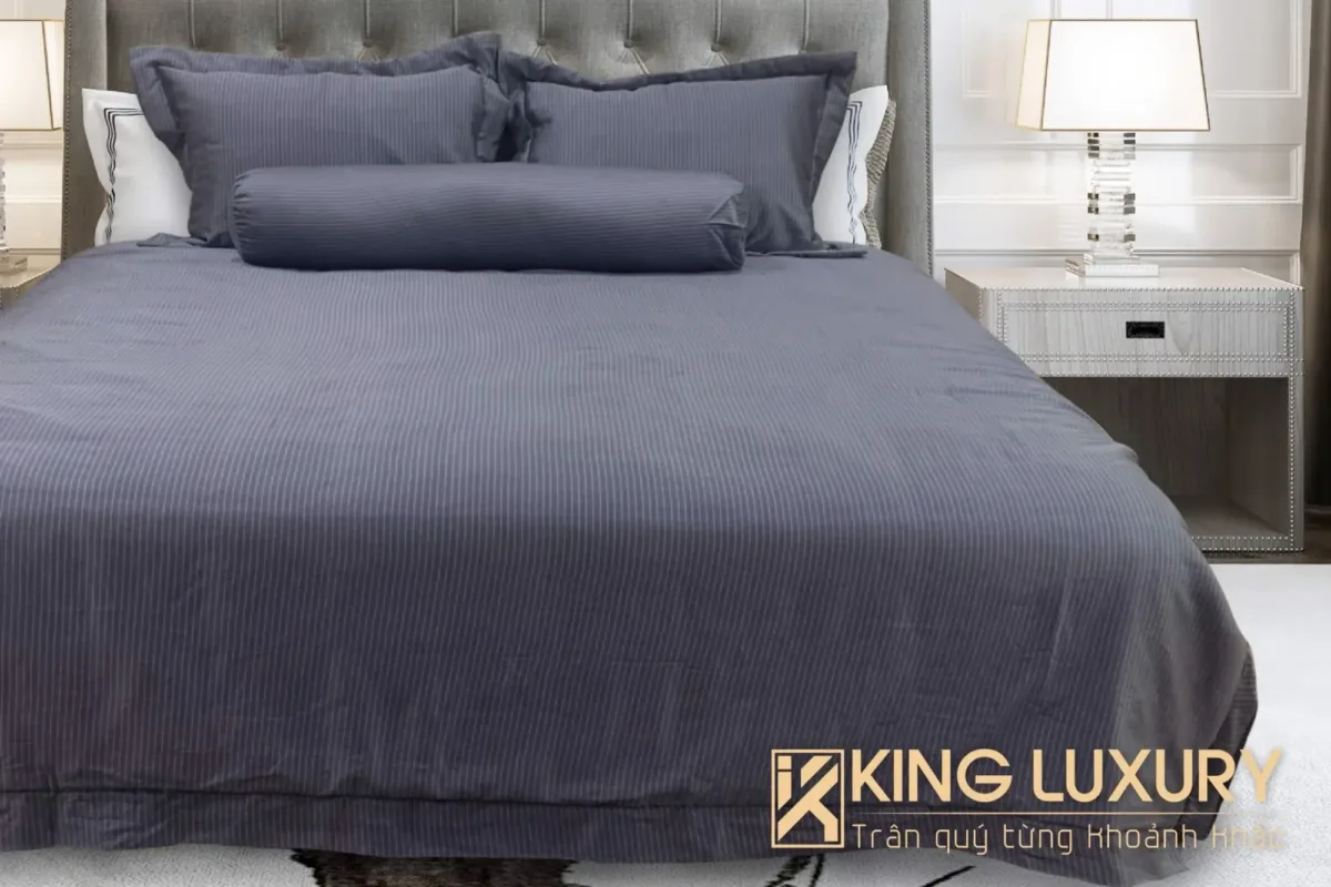 Bộ chăn ga Katakura Tencel Pro Kẻ nhỏ dọc Xanh