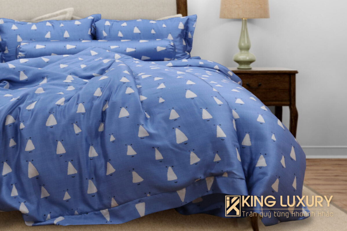 Bộ chăn ga Katakura Tencel Kem Tinh Nghịch Xanh