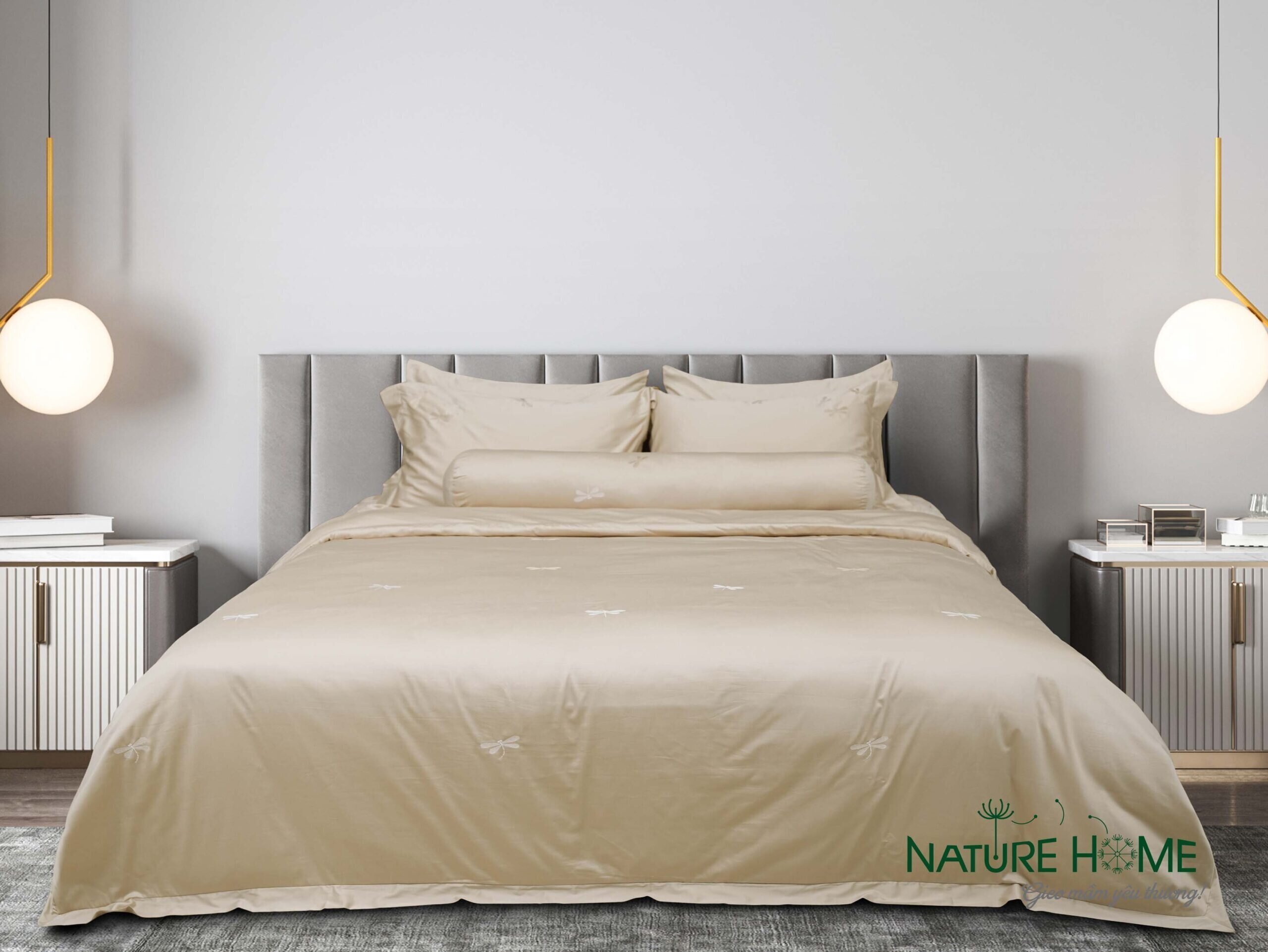 Bộ chăn ga Nature Home Cotton Chuồn Chuồn Kem