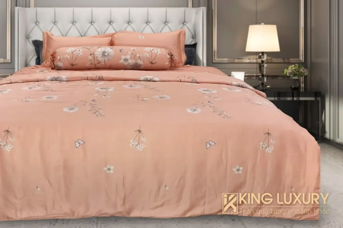Bộ chăn ga Katakura Tencel Pro Vườn Cúc Hồng Cam