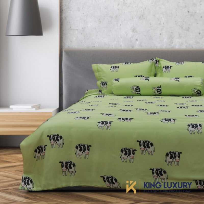 Bộ chăn ga Katakura Tencel Pro Bò Sữa Xanh