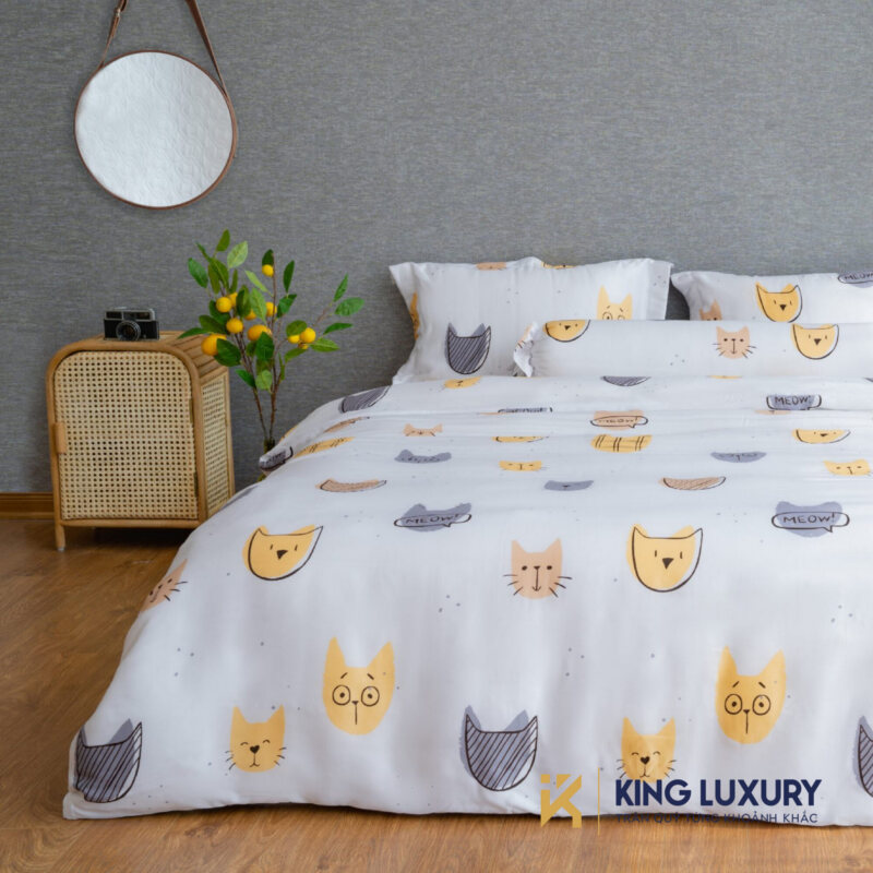 Bộ chăn ga Katakura Tencel Pro Cô Mèo Trắng