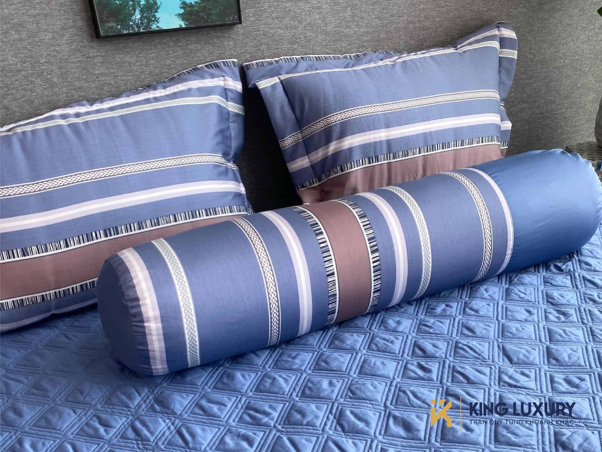 Bộ chăn ga Katakura Cotton Xanh Kẻ Sọc