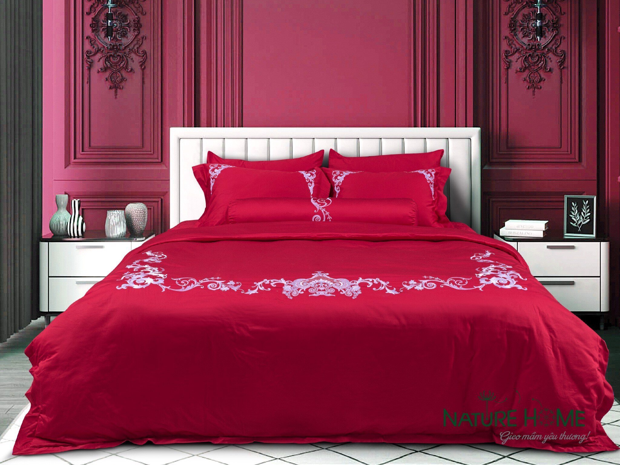 Bộ chăn ga Nature Home Cotton Đỏ Cổ Điển