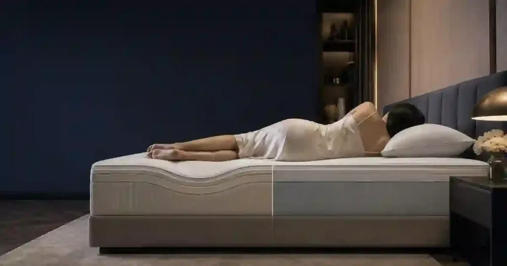 Người nằm nghiêng trên bề mặt nệm có hai mức độ lún mềm và chắc